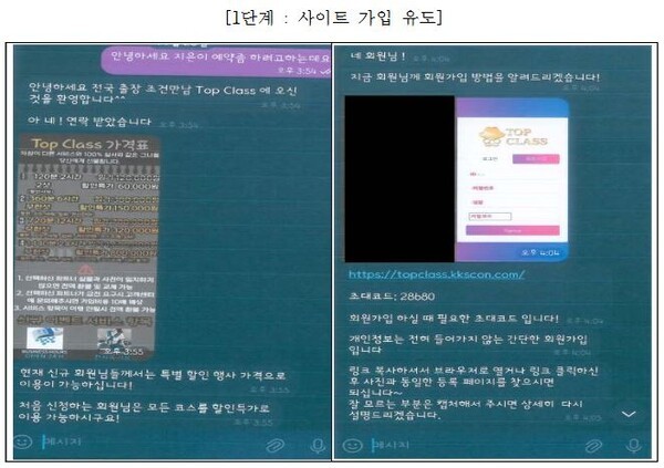 보이스피싱조직 로맨스팀 범행수법, 마사지업소 등을 사칭해 사이트 가입을 유도해 환불약속하며 본인인증 비용을 요구하고, 추가인증 과정의 오류발생을 이유로 추가인증 비용을 요구하는 등 2~3단계에 걸친 수법으로 작년 10월부터 올 4월까지 11명의 피해자로부터 5억2700만원 상당을 대포계좌로 입금받아 사취했다. 