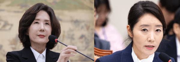 이재명 대통령의 지명철회로 이진숙 교육부 장관 후보자(왼쪽)가 지명 21일만에 낙마했다. 보좌관에 대한 갑질 논란 등으로 사퇴압박을 받아온 강선우 여성가족부 장관 후보자는 그대로 임명될 것으로 전망되고 있다. (사진=인사이드비나 자료)