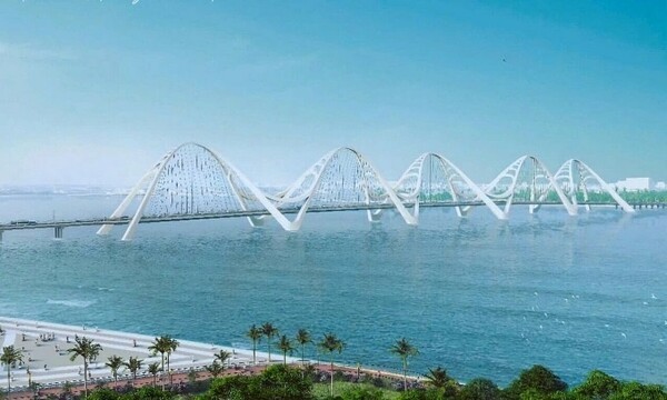 안장성 건설국은 이번 해상교의 설계에 대해 "안장성 출신 인민군 여성 영웅인 판 티 랑(Phan Thi Rang, 1937~1962) 의사의 머리결에서 차용한 설계안이 공모를 통해 선정된 것”이라며 “이번 사업은 아름다운 건축미와 함께 국방안보와 경제, 그리고 역사적으로 중요한 의미를 지닌 안장성의 상징물이 될 것”이라고 설명했다. (이미지=안장성 건설국)