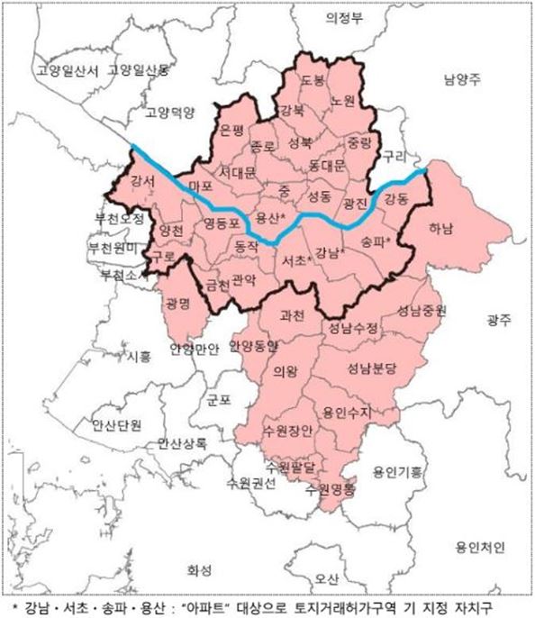 서울 25개구 전역과 경기도 12개 시•구 등 모두 27개 지역이 조정대상지역•투기과열지구•토지거래허가구역 지정 등 3중 규제로 주택거래가 한층 까다로워 진다. (그래픽=국토교통부)